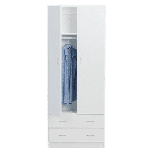 800MM MR 2 DOOR 2 DRAWER ALL HANGING WARDROBE WHITE