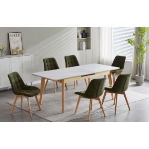 DENMARK 7PC EXT DINING SNOW WHITE TABLE FOREST CHAIR GREEN
