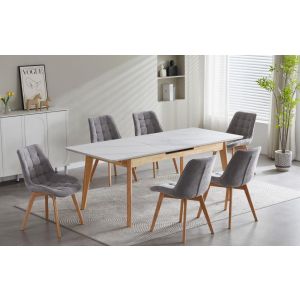DENMARK 7PC EXT DINING SNOW WHITE TABLE FOREST CHAIR L/GREY
