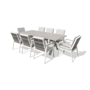 FLORIDA 9 PIECE DINING SETTING PEARL WHITE TEXTURE BEIGE