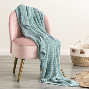 MOSS SEED STITCH 100% COTTON THROW RUG FRENCH BLUE