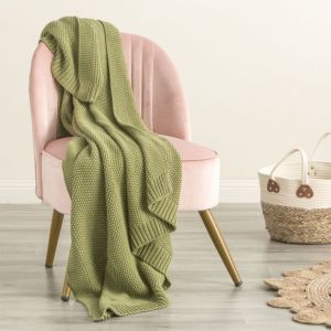 MOSS SEED STITCH 100% COTTON THROW RUG SAGE