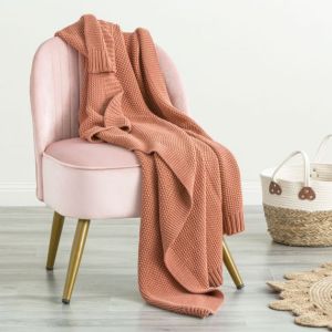 MOSS SEED STITCH 100% COTTON THROW RUG RUST