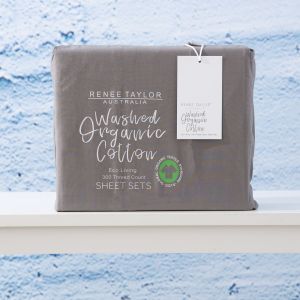 RENEE TAYLOR 300 ORG SPLIT KING SHEET SET STEEL GREY