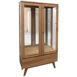 WINDSOR DISPLAY CABINET 2 GLASS DOORS 1 DRW CLEAR LACQUER